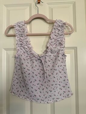 Aeropostale Lavender Floral Ruffle Crop Tank